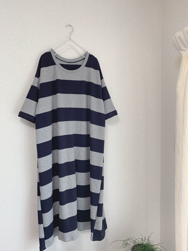 オフショルダーボーダーカットソーワンピース