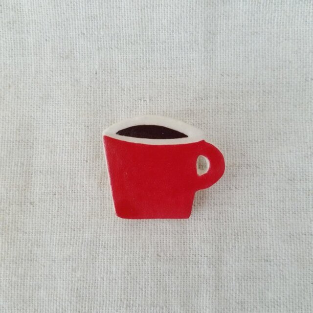 コーヒーカップブローチ(小/赤)の画像1枚目