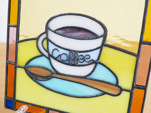 ステンドグラスパネル　美味しいコーヒー ステンドグラスパネル コーヒー 15cm | iichi 日々の暮らしを心地よく