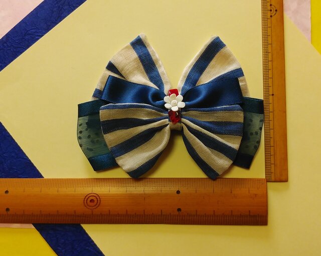 リゼッタ　パティ　リボンストライプ 楽天市場】バレッタ リボン ストライプ 大きめ 柄 透け オフィス