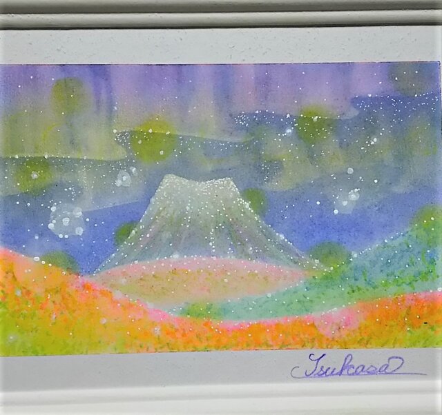 パステルアート オーロラと花宵の富士山 パステル画原画 | iichi 日々 