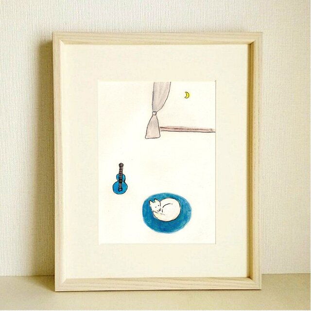 犬イラスト｜原画「夜風」 ※木製額縁入り（インチサイズ）