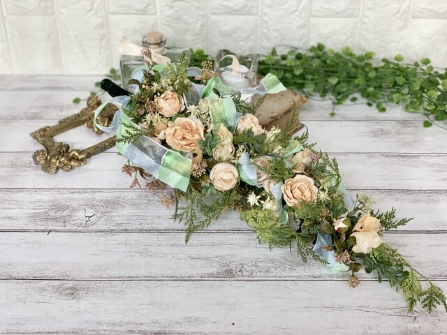 ローズとリボンのスワッグ 玄関 インテリア スワッグ アーティ