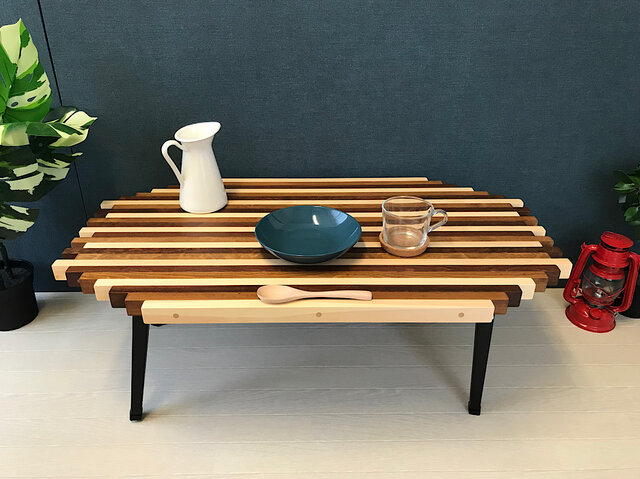 ジグザグな折りたたみローテーブル【ハンドメイド家具】 送料無料】 ローテーブル ジグザグ 90cm 50cm 3色 折りたたみ脚