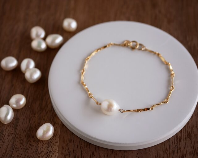 14k表記　天然パール　ブレスレット 一粒パール パーティーブレスレット｜ブレスレット - niana