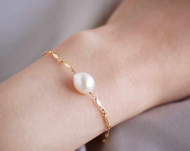 14kgf バロックパールとデザインチェーンのブレスレット | iichi 日々