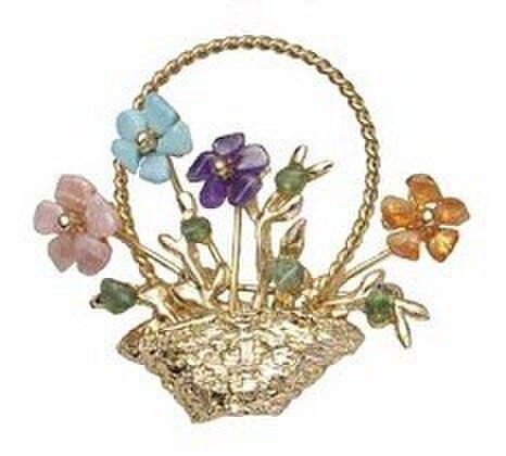 天然石 花シリーズ(花かご)ブローチの画像1枚目