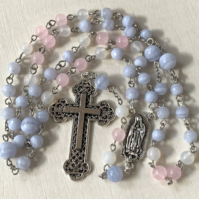 ブルーレースアゲートのパステルカラーロザリオ