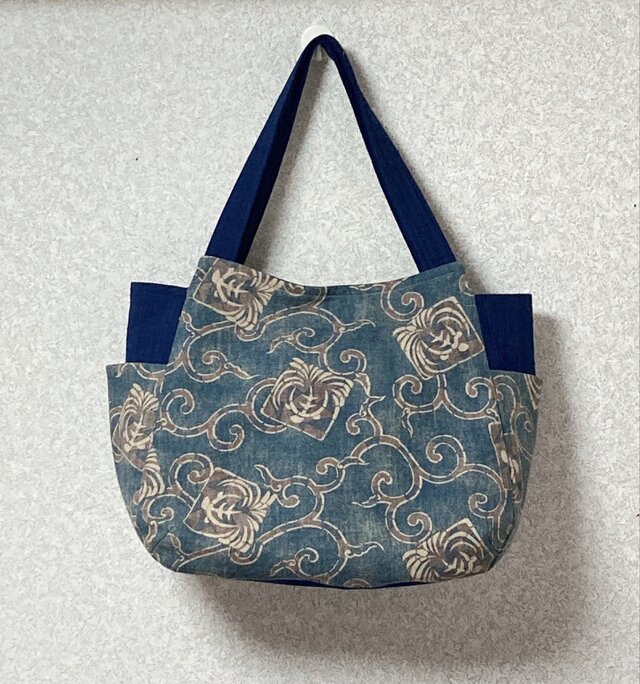 古布のサイドポケットチューリップバッグ・すこし小さめ