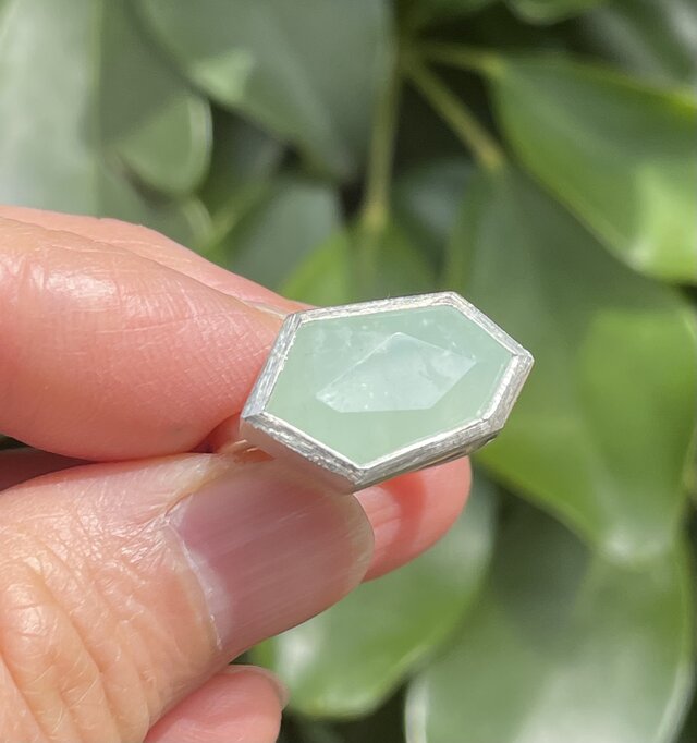 プレナイト　変形６角形　チェックカット　シルバーSV925製リング