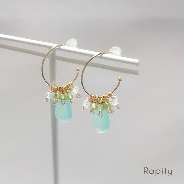 14kgf☆天然石ブルーカルセドニー フープピアス