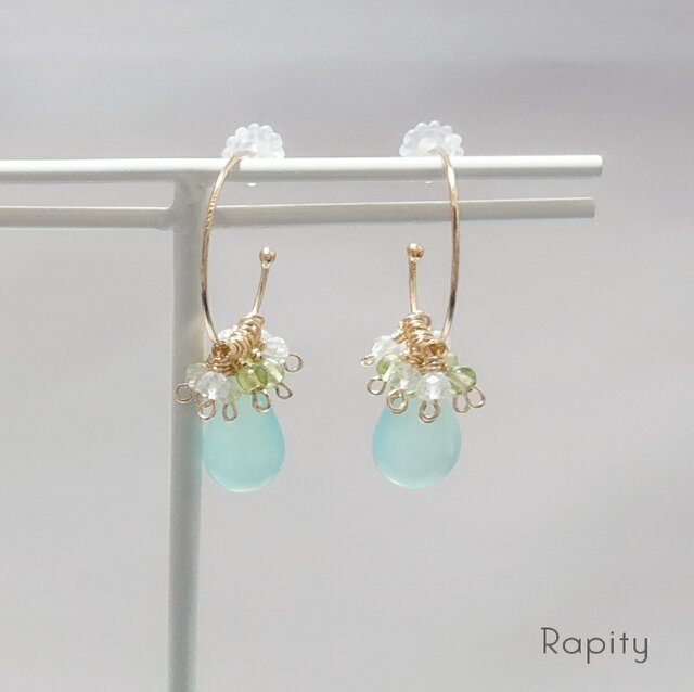 14kgf☆天然石ブルーカルセドニー フープピアス | iichi 日々の暮らし