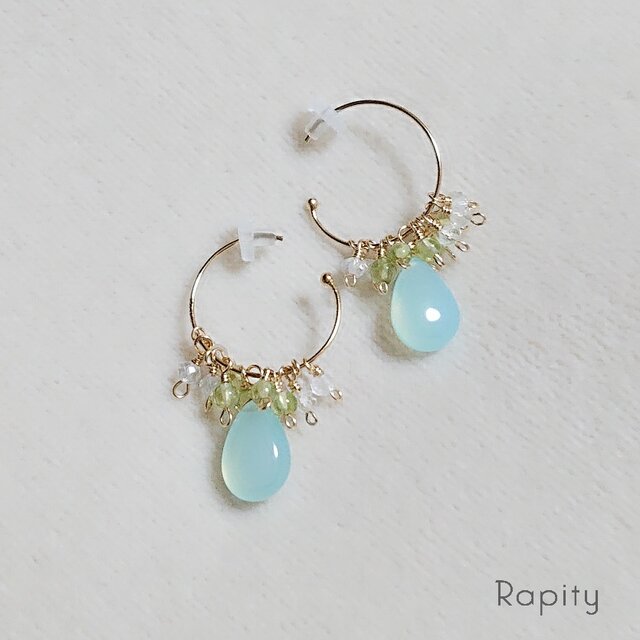 14kgf☆天然石ブルーカルセドニー フープピアス | iichi 日々の暮らし