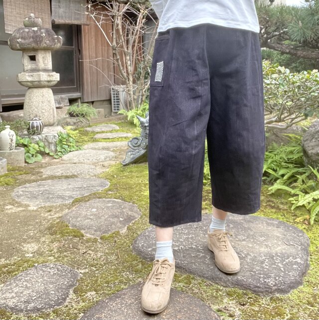 【着物リメイク】ふんわりバルーンパンツ/綿/刺し子