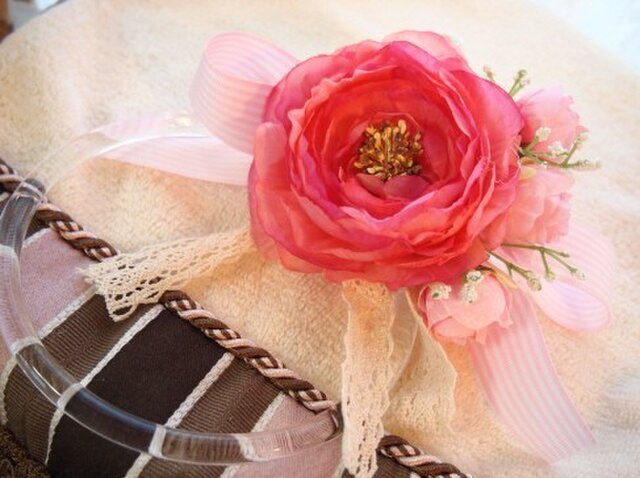 お花とリボンのタオルハンガー*ピンクの画像1枚目