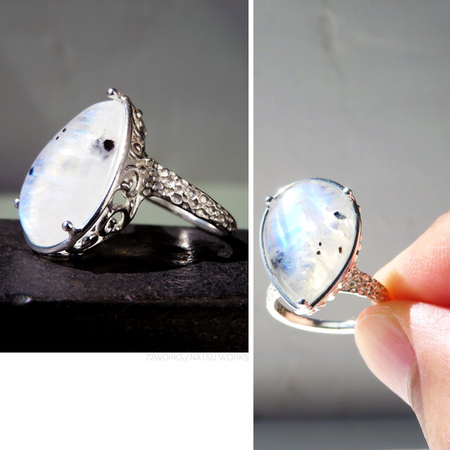 トルマリン in ムーンストーン リング / Black Tourmaline Moonstone