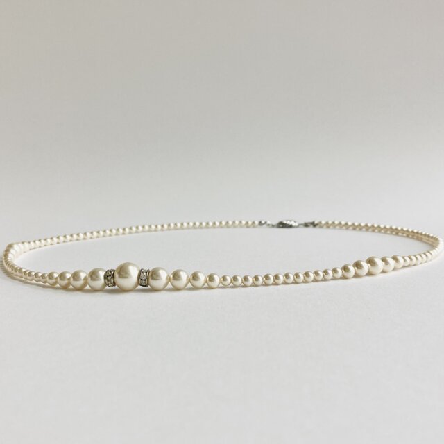 貝パールデザインネックレス/ロンデル入/3x8mm約43cm/ホワイトベージュ/R/made in japan