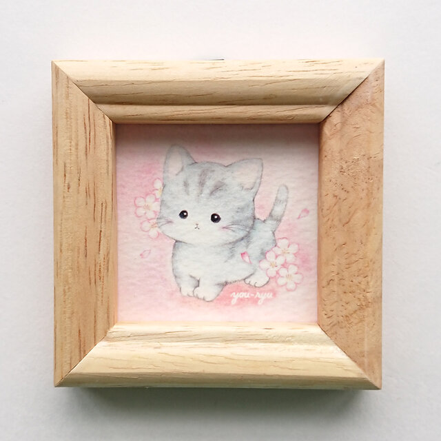 額付ミニイラスト 子猫ちゃん「桜色」 | iichi 日々の暮らしを心地よく