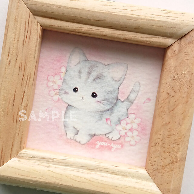 額付ミニイラスト 子猫ちゃん「桜色」 | iichi 日々の暮らしを心地よく 