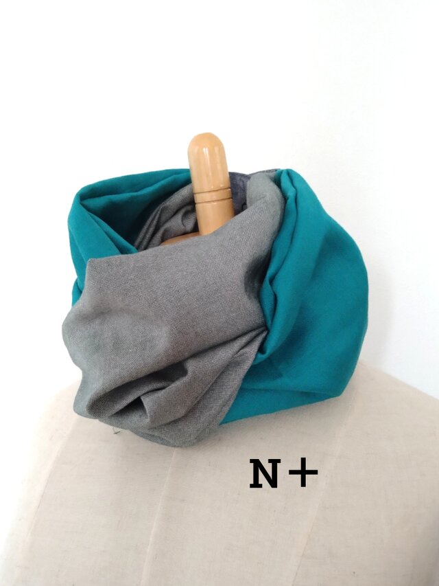 後ろボタン　リネン　日除けスカーフ風ネックウォーマー22-07