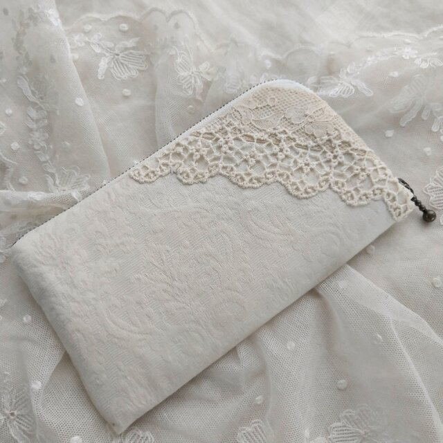 アンティークレース*ジャガード織*Ｌ字ポーチ