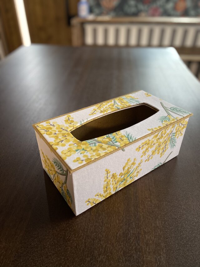 [floret pattern cartonnage] ミモザ生地のティッシュケース（鼻セレブサイズ）