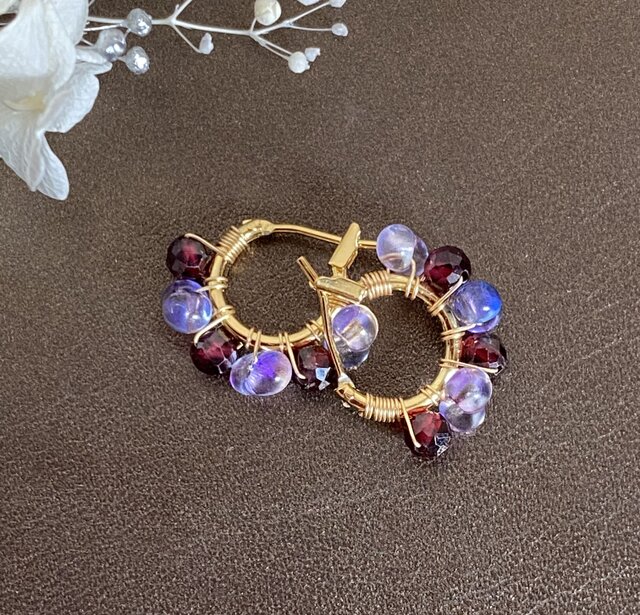 カラーチェンジガーネット・マルチカラーサファイア３連フープピアス/イヤリング カラーチェンジガーネット・マルチカラーサファイア3連フープピアス