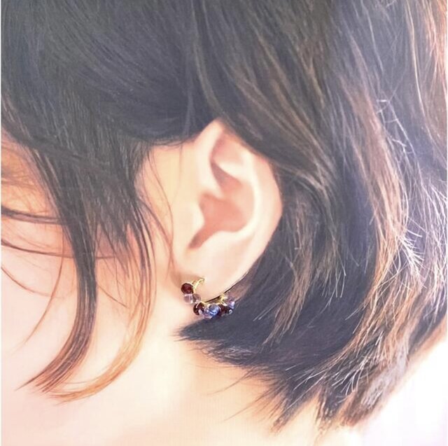 ガーネット&チェコガラス K16GP マルチカラー ゴールド フープピアス