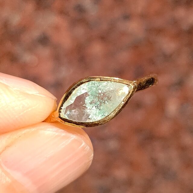 グリーンファントムクォーツ　マーキスカット シルバーSV925リング