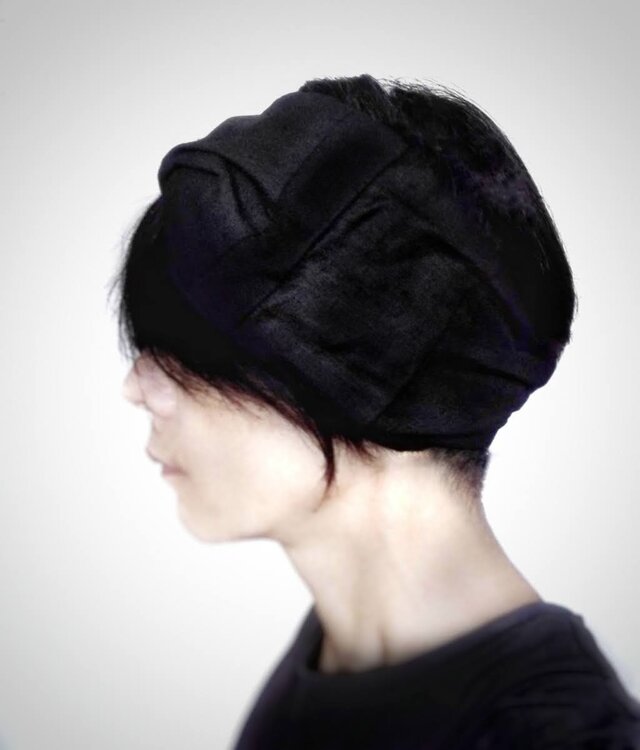 ターバンなヘアバンド　黒mixワイド　送料無料