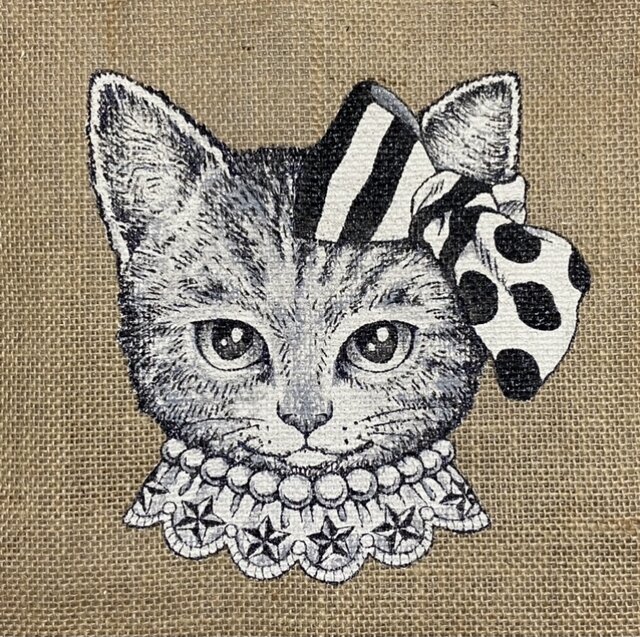 オリジナル 猫 手描き ジュートバッグ ねこ ネコ バッグ 鞄 size M