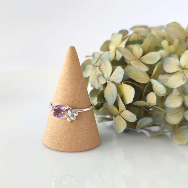 【1点もの】春色　アメトリンの細身でシンプルかわいい　シルバーリング　12号