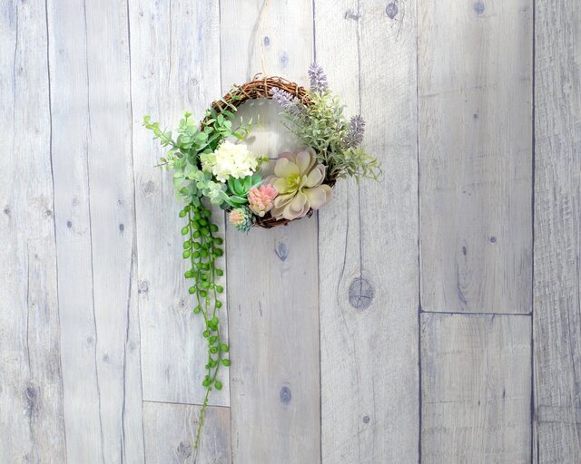 空気を清浄する光触媒加工付き 多肉と紫陽花 グリーンリース