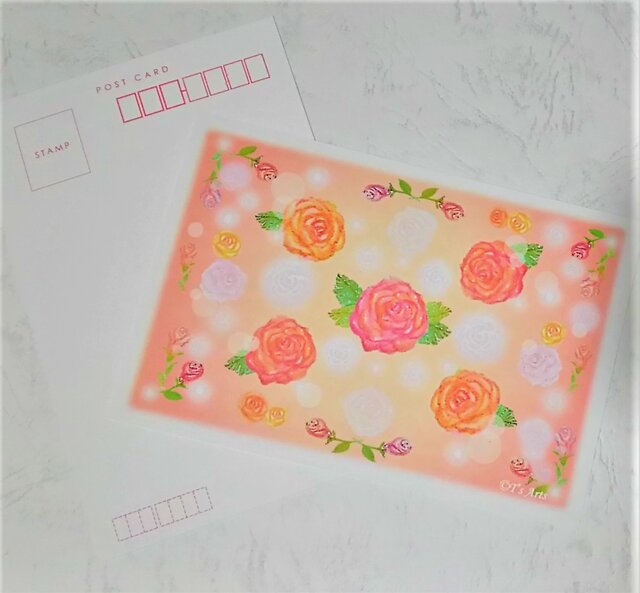 バラの花 絵葉書 春のポストカード2枚セット パステルアート | iichi