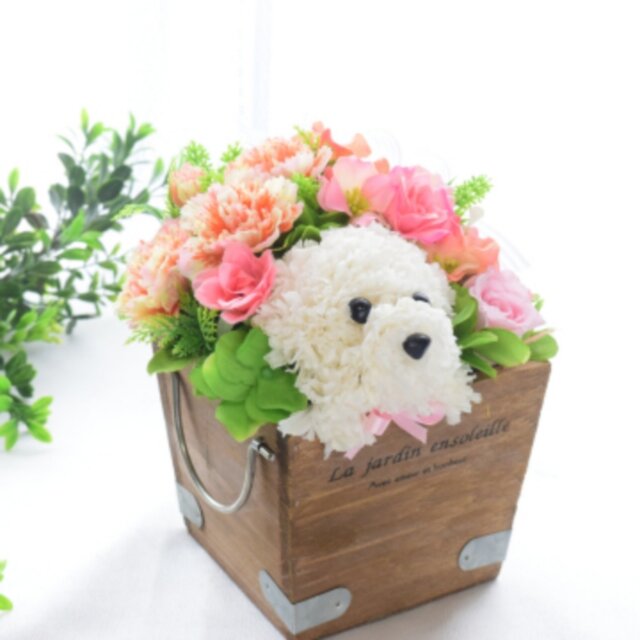 花畑の犬【ピンク】プリザーブドフラワー カーネーションの犬 母の日 