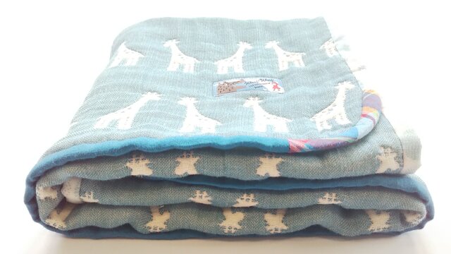 六重織りガーゼのブランケット キリン セルリアンブルー ② | iichi