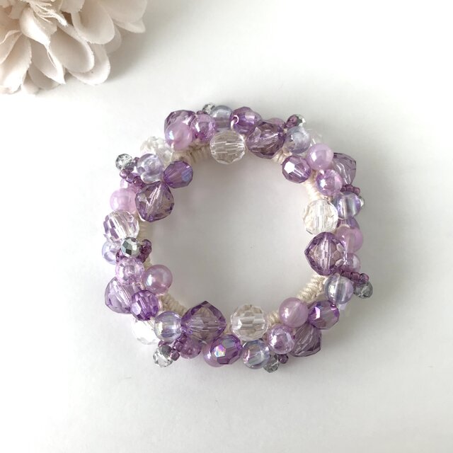 ハーフ シュシュ☆ビーズ ヘアゴム☆ハンドメイド