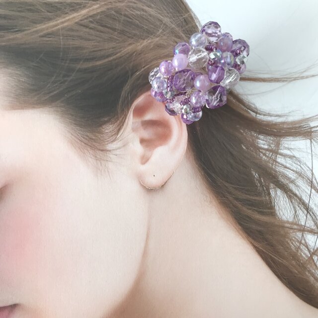 しゃこぷ様 紫ハーフ シュシュ☆ビーズ ヘアゴム☆ハンドメイド しゃこぷ様 ハーフ シュシュビーズ ヘアゴムハンドメイド 紫