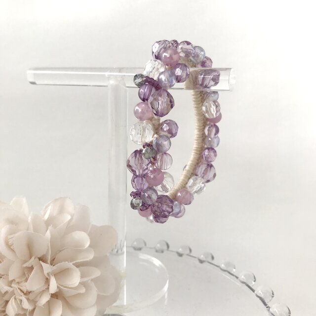 ラベンダー 色 の クロッシェ シュシュ ライトパープル 藤色 かぎ針