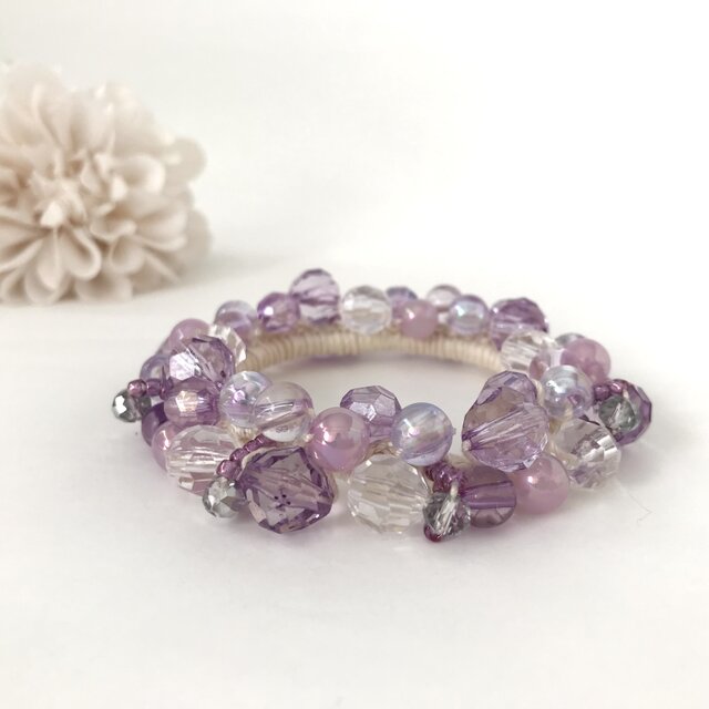 ラベンダー 色 の クロッシェ シュシュ ライトパープル 藤色 かぎ針