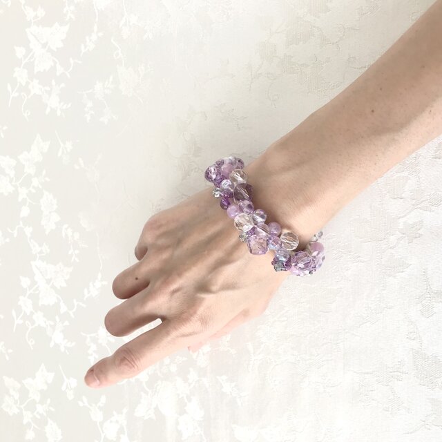 ラベンダー 色 の クロッシェ シュシュ ライトパープル 藤色 かぎ針