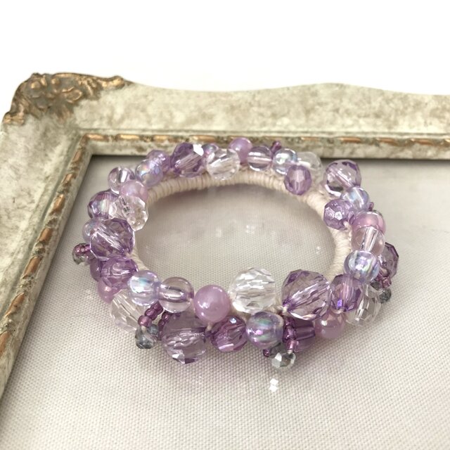 ラベンダー 色 の クロッシェ シュシュ ライトパープル 藤色 かぎ針