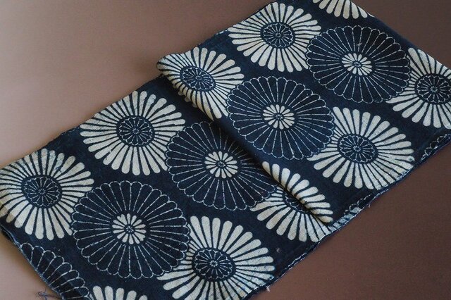 在庫SALE 0003 型染め 菊尽くし文様 180cm しっかりした厚手木綿 藍染
