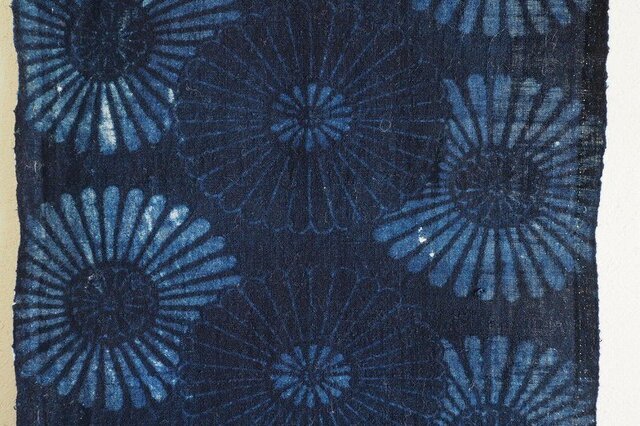 在庫SALE 0003 型染め 菊尽くし文様 180cm しっかりした厚手木綿 藍染