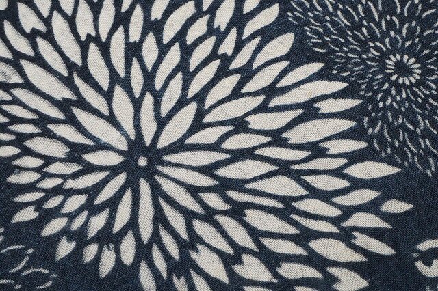 在庫SALE 0021 型染め 菊文様 190cm 目の粗い木綿 藍染 / 古布 在庫SALE 0021 型染め 菊文様 190cm 目の粗い木綿 藍染 / 古布