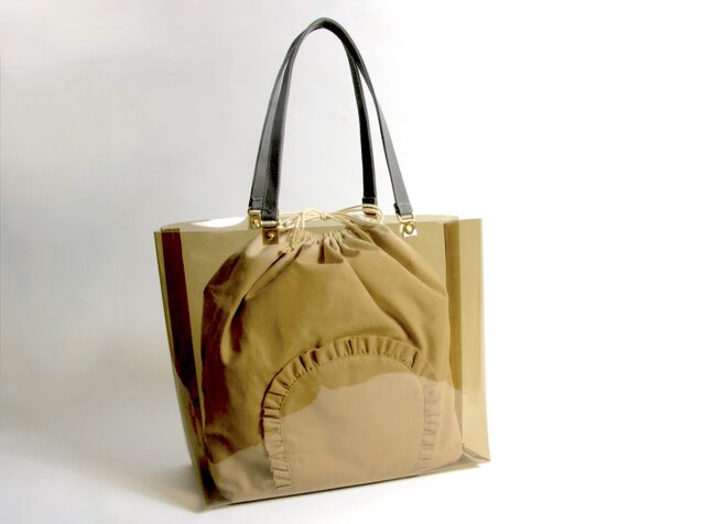 フリル 巾着大きいポーチ ニュアンスベージュ | iichi 日々の暮らしを