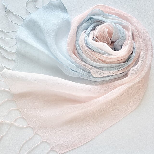 しなやかリネン＊桜貝色×淡水色＊ショール