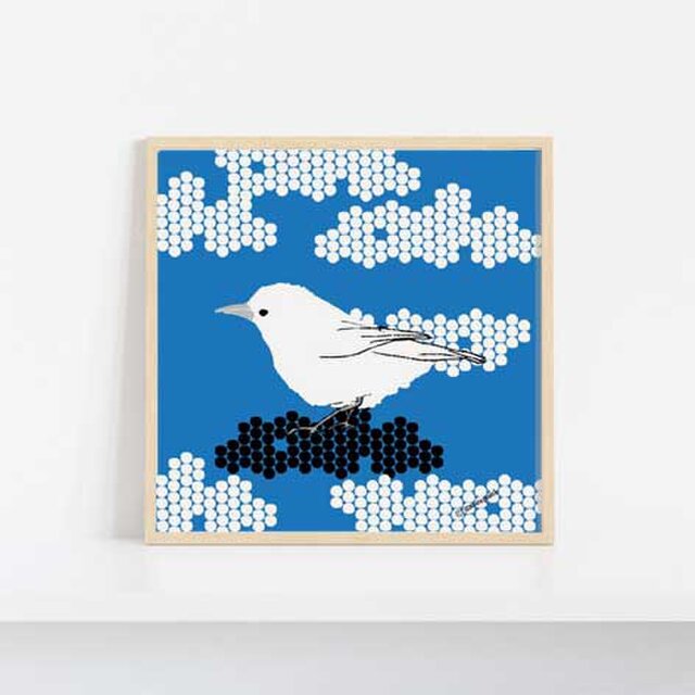 白い鳥と雲 フレーム入 インテリアイラストポスター ブルー プレゼントにも Iichi ハンドメイド クラフト作品 手仕事品の通販