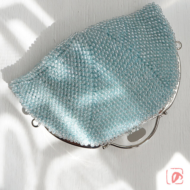 ばあば作☆ガラスビーズのレトロポーチ（l’eau・1649）