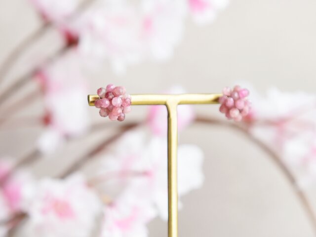 ピアス】紫陽花 ピンクトルマリン | iichi 日々の暮らしを心地よくする
